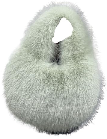EFRJUWI Mjuka små handväskor för kvinnor, fluffig fuskpälsväska, vinterväska, enfärgad axelrem för höst vinter, Färg: grön, Taille unique
