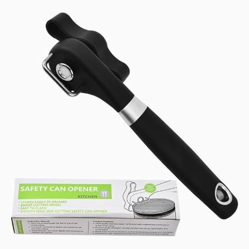 Tin Opener, Safe Cut Can Openers - Manual Safety Tin Opener UK - Premium Safety Can Opener - Open Tins and Cans with Ease - Safety First Leaving a Smooth Edge - Comfortable Grip Handle (Black)