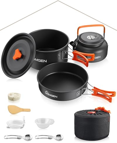 HOMGEN Camping matlagning set camping krukor och stekpannor set aluminium camping köksredskap kit bärbar matlagning rörsats lätt camping matlagning utrustning för 2-3 personer