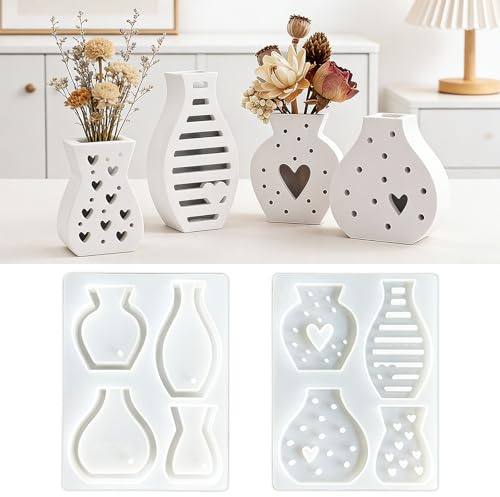 TZEKING Set 4 Stampi in Silicone per Vasi – Stampi per Vasi Mini in Silicone per Epossidica, Gesso, Cemento – Stampo per Fai da Te per Decorazione Casa, Regali – Riutilizzabile