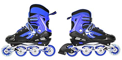 Pattini a rotelle per bambini, pattini a doppia fila per bambini, ruote classiche o 8 ruote, taglia regolabile, scarpe da pattinaggio sicure con freno, M: 32-37 - blu
