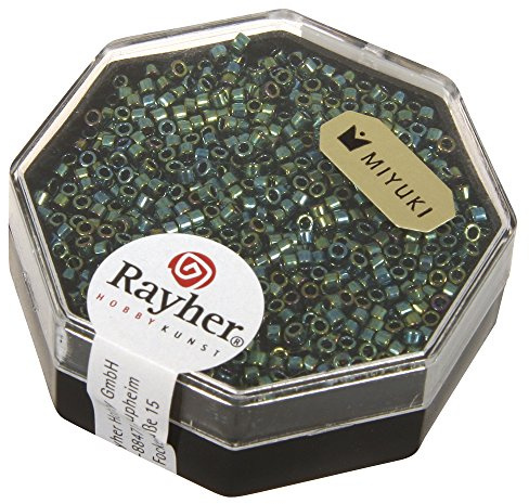 Rayher Hobby Rayher Delica-Rocailles, Miyuki-Rocailles, metallic, smaragd, 1,6 mm ø, Dose 4 g, Perlen zum Auffädeln, Glasperlen klein, 14760840