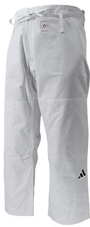 adidas Pantalon de Judo & Jiu-Jitsu (Couleur : Blanc - Taille : 170 - Broderie :)