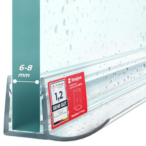 STEIGNER Duschdichtung UK14 Gerade 150 cm 1 Stk, Glas 6-8 mm, Transparent | Dichtung für Eckeinstieg Dusche oder Fünfeckdusche mit Duschtür - Schutz gegen Auslaufen, Einfache Montage, Perfekte Passform