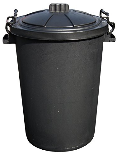 Easy Shopping BLACK 85 Litre 85L Extra Large Heavy Duty Plastic Bin Dustbin Storage Unit with Locking Lid for Home Garden Rubbish Waste Animal Feed (6)