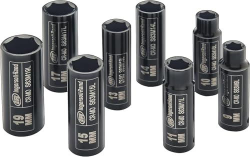 Ingersoll Rand 3/8-Antrieb metrischer SK3M8LN, langer Steckschlüsselsatz (8 Stück: 9, 10, 11, 13, 14, 15, 17, 19 mm), Steckschlüssel Satz lang