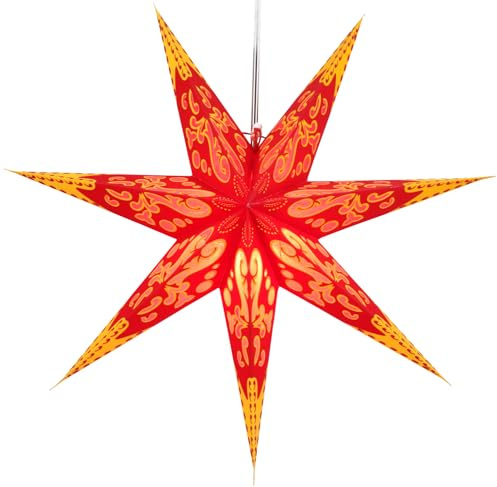 Faltbarer Advents Papierstern, 60 cm, hochwertig, Fuego | Handgefertigter Papierstern mit Silberbronze, stimmungsvolle Deko, TÜV geprüft, einfache Montage.