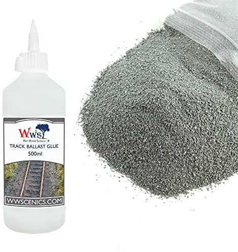 War World Scenics Kit 1kg Pietre da Massicciata Grigio Scuro Extra Fini & 500ml Colla per Massicciata - Modellismo Ferroviario Diorama