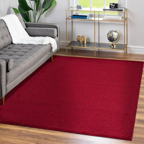 Teppium Moderner Kurzflor Teppich Wohnzimmer 200x300 (200 x 290 cm) Rot - Waschbarer Teppich Dichtere, Flauschig, Extra Weich und Einfarbig - für Schlafzimmer, Esszimmer oder Küche