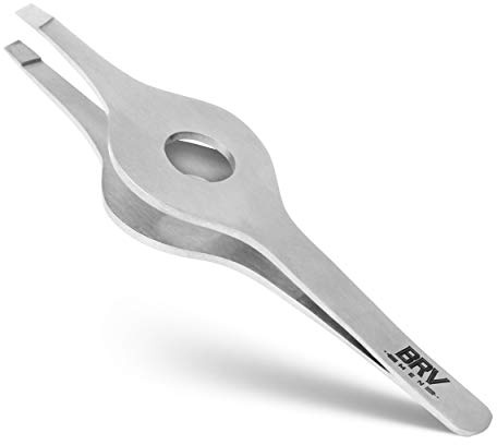 BRV MEN Wide Grip Slant Tweezers - High Carbon Stainless Steel - Hand-Filed Slanted Tips for Ultra-Precision - Tweezers for Eyebrows and Nose/Ear/Facial Hair - Professional Grade - (Silver)