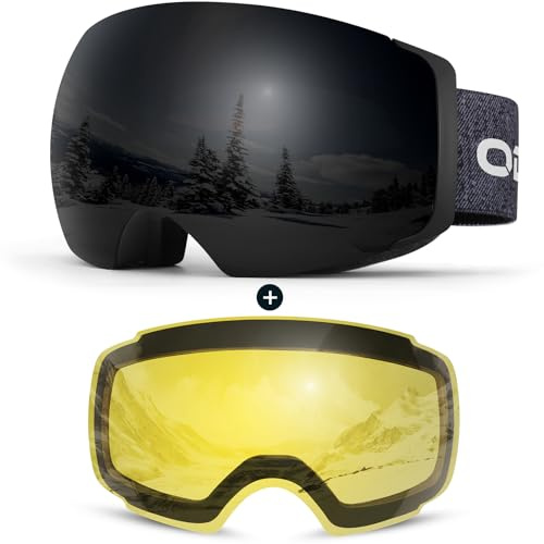 Odoland Gafas de Esquí Esféricas Grandes Sin Marco con Lentes Magnéticas Intercambiables, Máscara de Esquí para Adultos y Jóvenes, BB
