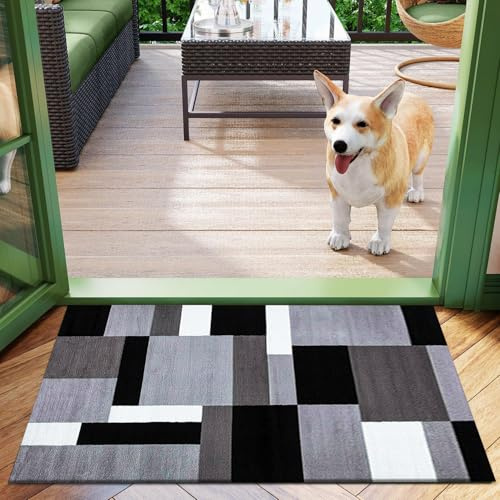 B&B Kilas Non-Slip Washable Doormat, Heavy Duty Welcome Dirt Trapper, Water Absorbent Floor Mat for Indoor, Front Entrance, and Kitchen (Grey Black, 60 x 110 cm)