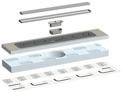 LUX ELEMENTS Tub-line RT Floor Drain Channel 90 x 20 cm I Floor Drain Channel 7 x 65 cm for Installation in Screed I Rotatable Gutter Cover Bar Including Sealing Collar