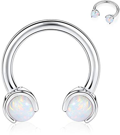 16G G23 Titan Hufeisen Septum Ring 8mm Innengewinde Nasenringe Reifen mit Krallen befestigt Weiße Opal Hanteln 3mm Silber Helix Daith Knorpel Tragus Ohrringe Augenbrauen Körper Piercing Schmuck