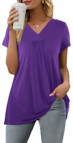 Florboom Womens Short Sleeved Tops V-Neck Blouse Summer Casual Tunic Shirt Purple 18 20
