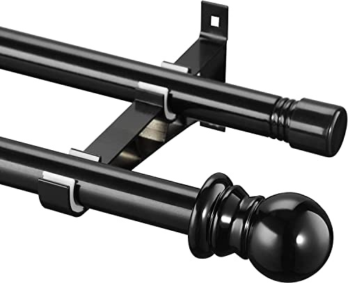 Gardinenstangen, 76-149CM Gardinenstange Innenlauf 2-läufig aus Edelstahl, Durchmesser 2.54CM Gardinenstangen Verstellbare mit Endstück Kappe für Küche Schlafzimmer Fenster/Schwarz