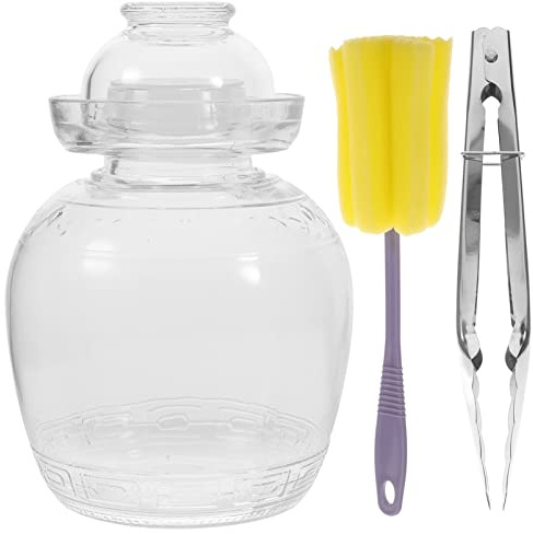 Operitacx Glasglas mit Deckel Einlegeglas, großes Gärset Schüssel mit Wasserdichtung, Airlock-Deckel, Gärglas für Gurken Kimchi, Sauerkraut, Kombuch Gemüse Paocai Glas Topf, Verdickung 2,5 l