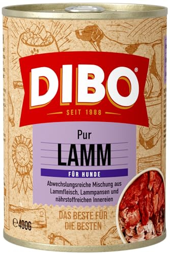 DIBO Pur Lamm, 6 x 400g-Dose, Hundefutter, Nassfutterohne Konservierungsstoffe, Reine Fleischdosen aus frischem und natürlichem Fleisch! DIBO-Qualität