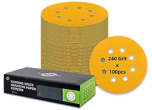 Disque Ponceuse 125mm a Poncer Ponçage 8 Trous Cloison Sèche Excentrique Orbitales Aléatoires Cloisons Sèches Ponceuse Girafe Disques Abrasifs Velcro B-240 Grain