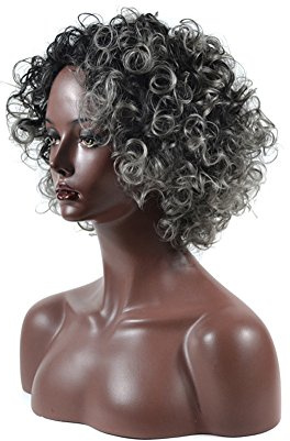 Parrucche a caschetto per donne nere, densità di capelli umani, attaccatura dei capelli naturale, ricci primaverili, parrucca sintetica da donna, capelli veri per donne anziane (grigio, taglia unica)