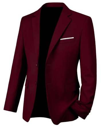 Men Slim Fit Solid Casual Blazer Party Prom Suit Coat Dark Burgundy L