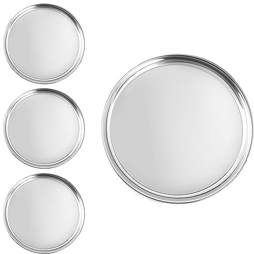 WG inc middagstallrikar i rostfritt stål, 30 cm, set med 4, stor indisk thali – servis, serveringsspegel, färdiga runda brickor, metallrätter – tunga tallrikar (450 GM vardera), utan klistermärken