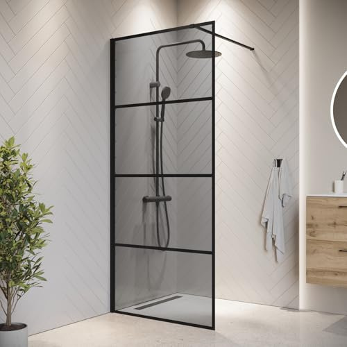 Badplaats B.V. Paroi de Douche Essos - 60 x 200 cm - Verre teinté Noir - 8 mm - Verre de sécurité