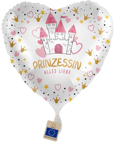 Folienballon Prinzessin Alles Liebe Ballon Deko Geburtstag Mädchen Frauen Geschenk Herzen Luftballon Made in EU, Helium geeignet