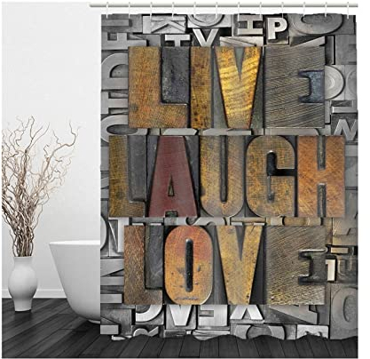 Whoiy Badevorhang Polyester, Bad Vorhang 165X180cm Duschvorhang Lebe Lache Liebe Grau Rot Waschbar Wasserdicht