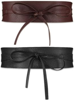 GANMFOYC 2 Piezas Cinturón Obi de Cuero, Para las Mujeres, Cinturón de Vestido, Cinturón de Mujer Obi Ancha de Cuero sintética, para Vestido