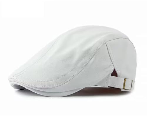 RUICHENG Baskenmützen Herren Schiebermütze PU-Leder Gatsby Flatcap Winter Schirmmütze Newsboy Cap (Weiß)