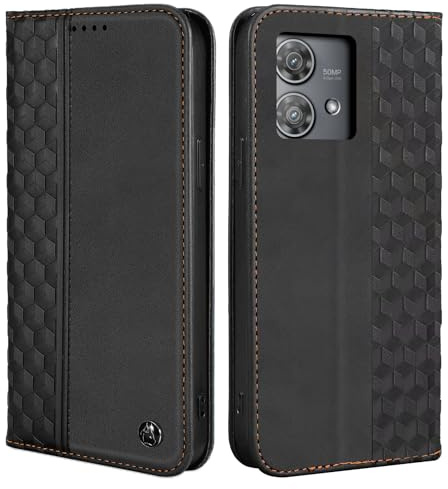 CXTCASE Funda Motorola Edge 40 Neo, Funda Tapa Libro Movil Carcasa PU Cuero para Motorola Edge 40 Neo, Tipo Libro Flip Wallet Case, Negro