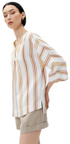 Crop Oversized linne skjorta, Brun randig, 36