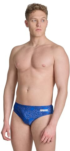ARENA Men’s Swim Brief Hydrangea Bouquet Team Print MaxLife Athletic Swimwear Professional Training Swimsuit Sports Bathing Suit, Team Royal, US Size 30