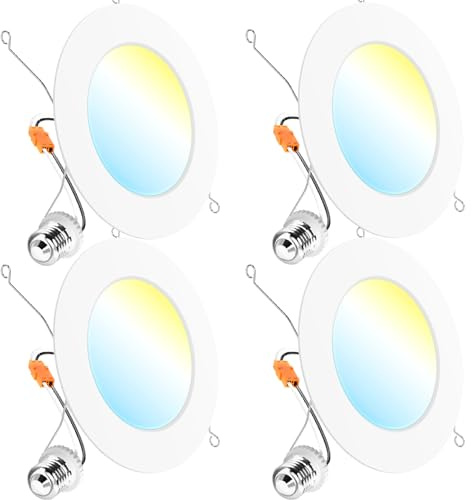 Sunco Retrofit LED Recessed Lighting 6 Inch, Can Lights for Ceiling, 1200 LM, 15W, Selectable CCT 2700K/3000K/4000K/5000K/6000K, Dimmable, Ultra Thin Flat Light Fixture UL 4 Pack.