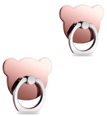 ISKIP 2Pcs Mobile Phone Ring Grips, Cell Phone Ring Stands, 2 Pack Finger Ring Holds for iPhone, Samsung, Huawei and All Smartphones (Bear-Rose)
