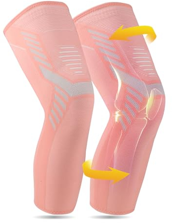 yeloumiss Kniebandage Lang für Damen und Männer 2 Stück Kniestütze mit Anti Rutsch Silikon Knie Stützbandage für Sport Laufen Arthrose Meniskus Knie Schmerzen (Rosa, XXL)