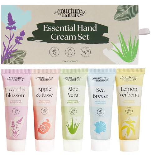 Nurture by Nature Hand Cream Gift Set 5x30ml – With Shea Butter & Glycerin for Dry Hands – 5 Fragrances – Travel Size Hand Moisturiser – Vegan, Cruelty Free – Birthday or Mother’s Day Gift for Her