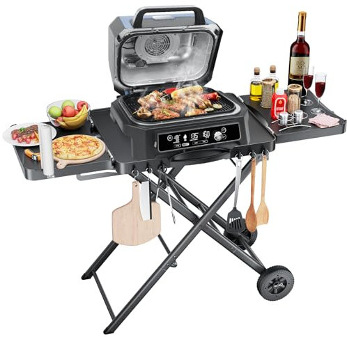 Carrello portatile GFTIME per barbecue Weber, Ninja, Ooni, Blackstone, Nexgrill, Traeger e altre griglie e forni per pizza | Carrello esterno con ruote