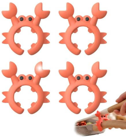 LUCKKY 4 Stück Crab Utensil Holder, Silicone Crab Spatula Spoon Holder, Krabben-Utensilienhalter, Kreativer Spachtelhalter in Krabbenform, Multifunktionaler Spatelhalter aus Silikon (Rot)