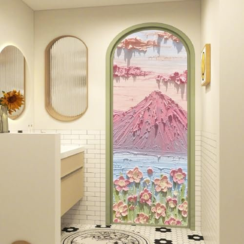 Milchglasfolie Rosa Bergblume Fensterfolie Schlafzimmer Fenster Sichtschutzfolie Milchglasfolie Selbstklebend Fenster Klebefolie Fenster Sichtschutz Folie für Fenster Fensterfolie Bad 50x100cmx3