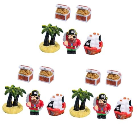 IMIKEYA 3 Sätze Piraten-Ornamente Strand-miniaturpiraten Mini-strandfiguren Cupcake-Dekoration Kleines Piratenschiff Piraten-strandspielzeug Puppenhaus Miniaturen Harz