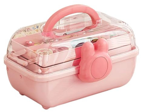 Gujuja Cute Hair Accessories Storage Box Lockable Three-layer Folding Craft Organizers and Storage for Girls Headbands Clips Ties Baby Girl Supplies