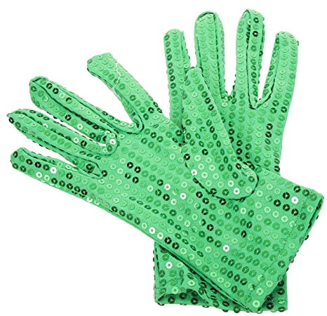 DEARMAMY Grünes Pailletten Performance Handschuh Paar Atmungsaktive Party Fingerhandschuhe Für Mädchen Bühne Tanz Cosplay