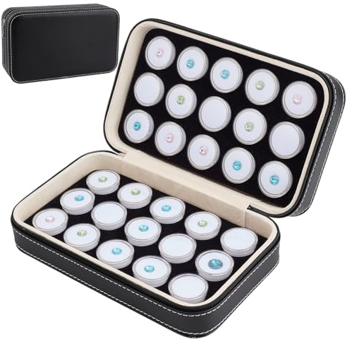 BENECREAT 22x13x6.5cm Schmuckvitrine aus Leder mit 30 Edelsteingläsern, Box für lose Diamanten mit weißem Schaumstoffeinsatz, Behälter für Diamantboxen zur Aufbewahrung von Sammlerstücken