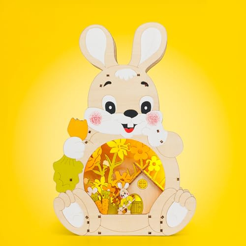 SIKORA OD24 LED Osterdeko lustiger Osterhase aus Holz | Hochwertige Fensterdeko & Frühjahrsdekoration mit Beleuchtung für Ostern | Höhe ca. 29cm