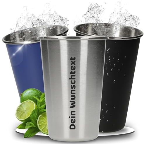 Personalisierter Edelstahl Trinkbecher 500 ml 'Metallo' in Silber | Campingbecher, stapelbar, bruchsicher, Outdoor, Festival, leicht, langlebig