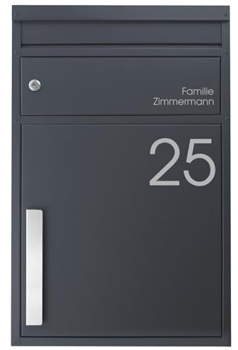 SafePost Paket-Briefkasten anthrazit personalisiert wetterfest & sicher 45M Design-Paketkasten modern für alle Paketdienste Paketbox mit Briefkasten Standbriefkasten RAL 7016 Gross robust langlebig