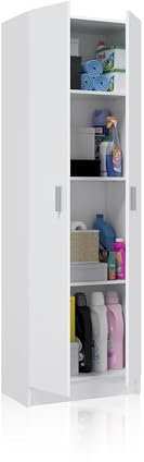 duehome | Armario Multiusos, 2 Puertas, Auxiliar, Modelo Multi Useful, Acabado en Color Blanco Mate, Medidas 58,5 cm (Ancho) x 180 cm (Alto) x 37 cm (Fondo)