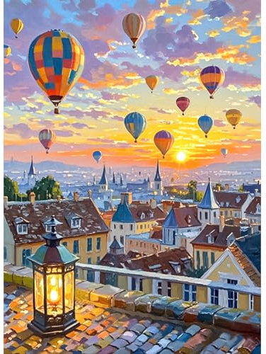 JATOK Diamond Painting Erwachsene, Heißluftballons über, 30 x 40 cm | Diamant Painting Bilder,Klebeleinwand mit komplettem Werkzeug; einfacher Einstieg für Anfänger und glitzernde Wanddeko.